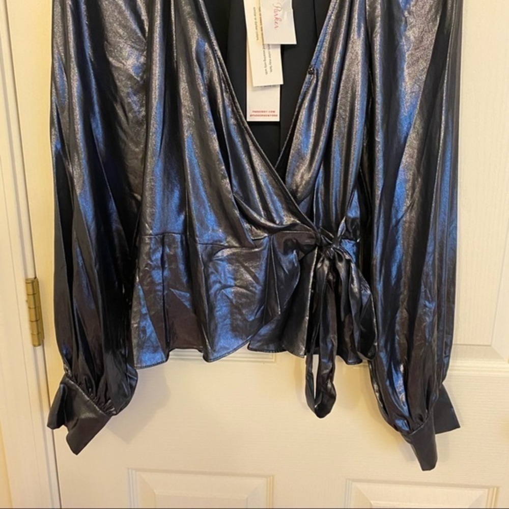 Parker Sheridan Metallic Wrap Blouse NIGHT SKY XS - Picture 7 of 13